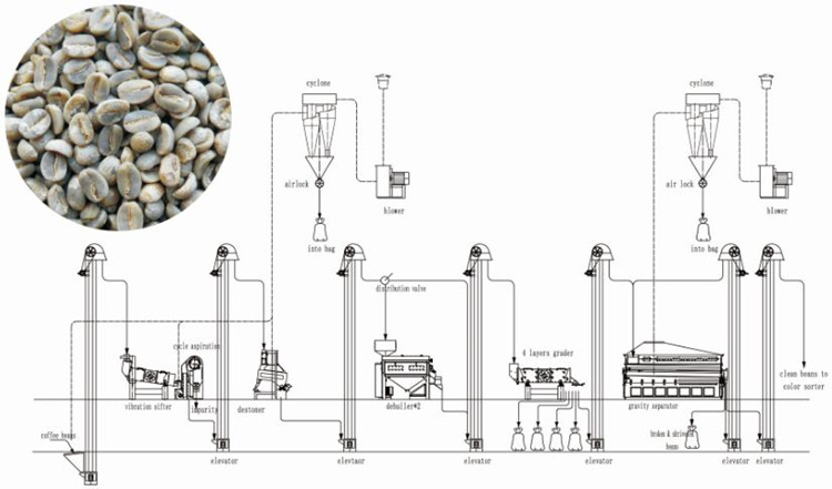 Доставка линии по очистке кофейных зерен от 5 до 8 часов в час для клиента из Эфиопии